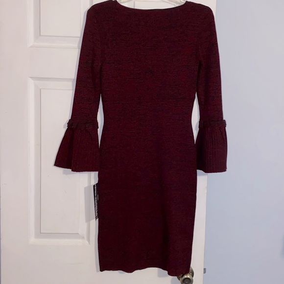 Nina Leonard Wine Red Bell Sleeve Ribbed Sweater Dress NWT - Picture 4 of 12